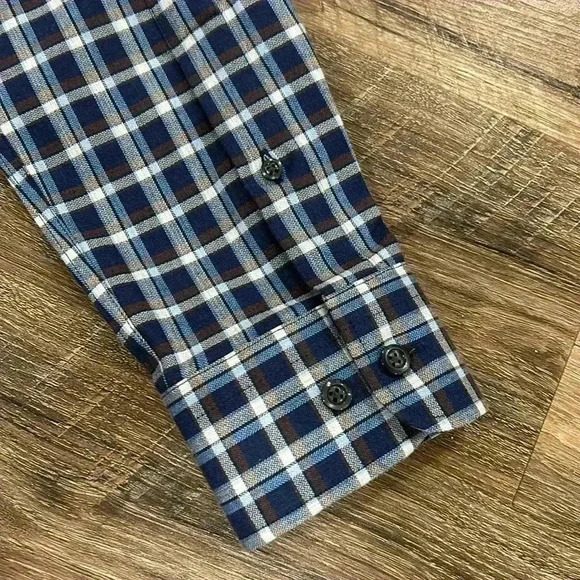 Joseph A. Banks Men’s Plaid Slim Fit Button Up Long Sleeve Shirt Navy Sz Medium - Picture 8 of 11